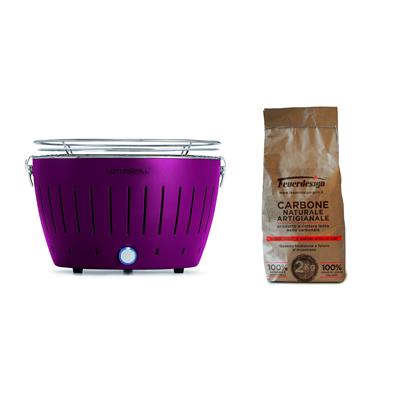 LotusGrill LotusGrill - Portable Standard Charcoal Barbecue with USB Cable - Purple + 2 Kg Natural Coal